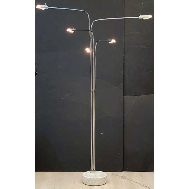Italian Five-Arm Adjustable Floor Lamp of Nickel With With Marble Base For Sale - Image 10 of 13