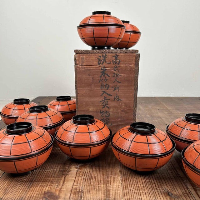 Lacquered Wooden Nuri Owan Serving Bowls, Japan, 1970s, Set of 10 For Sale - Image 9 of 18