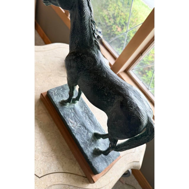 Traditional Vintage Bronze Horse Sculpture With Green Patina on Marble For Sale - Image 3 of 4