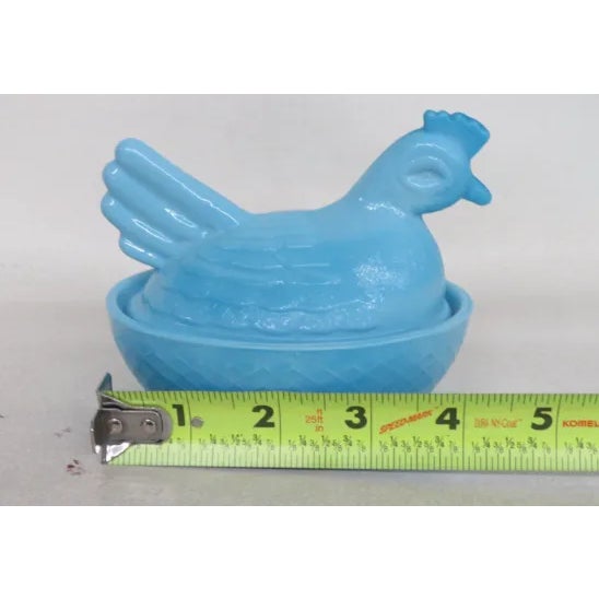 Blue Slag Glass Chicken Hen on Nest Small Covered Dish For Sale In Miami - Image 6 of 12