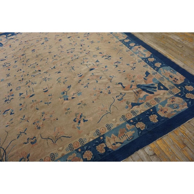 1920s Camel Floral Geometric Antique Chinese Peking Carpet 8'2" X 9'9" Wool Rug For Sale - Image 4 of 11