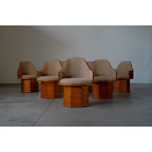Pine Dining Chairs in Boucle Upholstery, Germany, 1970s, Set of 7 For Sale - Image 3 of 18