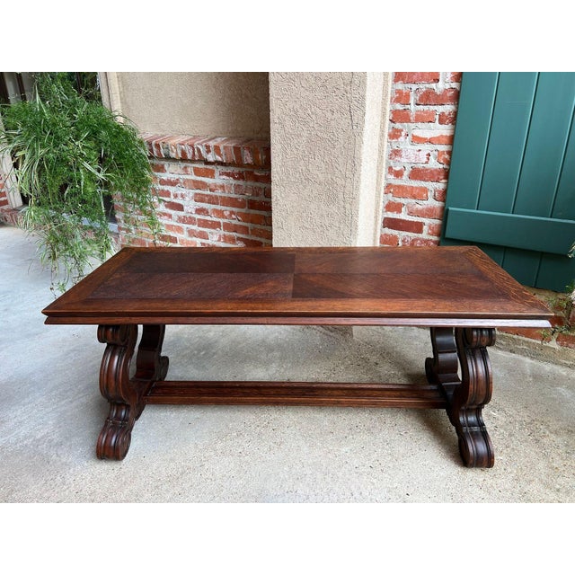 Antique French Coffee Table Carved Oak Bench Baroque Window Hall Seat c1900. Direct from France, a stunning antique table,...