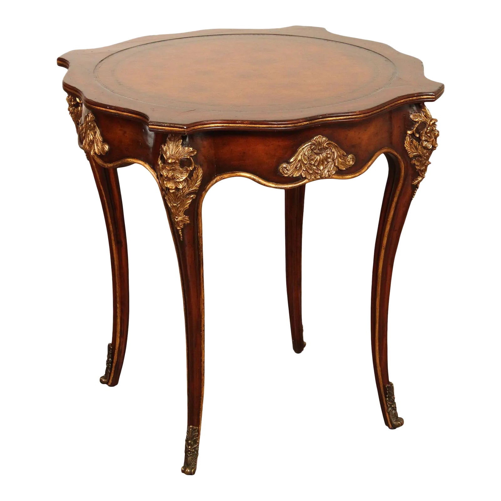 European Crossroads Renaissance Revival Style Leather Top Accent Table