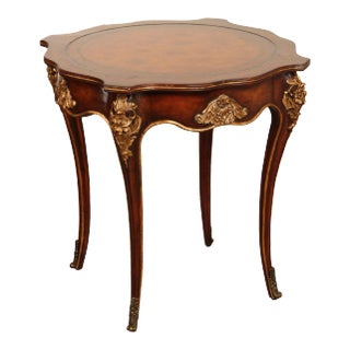 European Crossroads Renaissance Revival Style Leather Top Accent Table For Sale