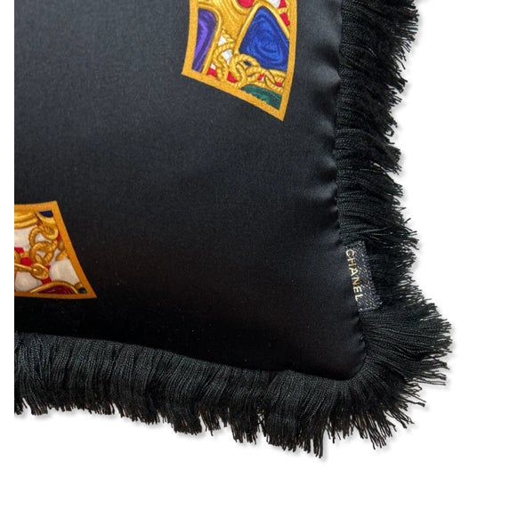 Modern Chanel CC Logo Vintage Silk Scarf Pillow For Sale - Image 3 of 5