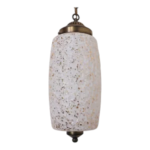 Mid Century Spatter Decorated Gold and White Hanging Pendant Globe Shade Chandelier