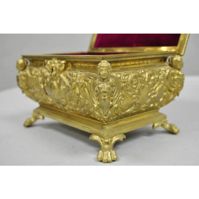 Gold Early 20th Century Antique French Renaissance Figural Bronze Casket Jewelry Box With Cherubs For Sale - Image 8 of 12