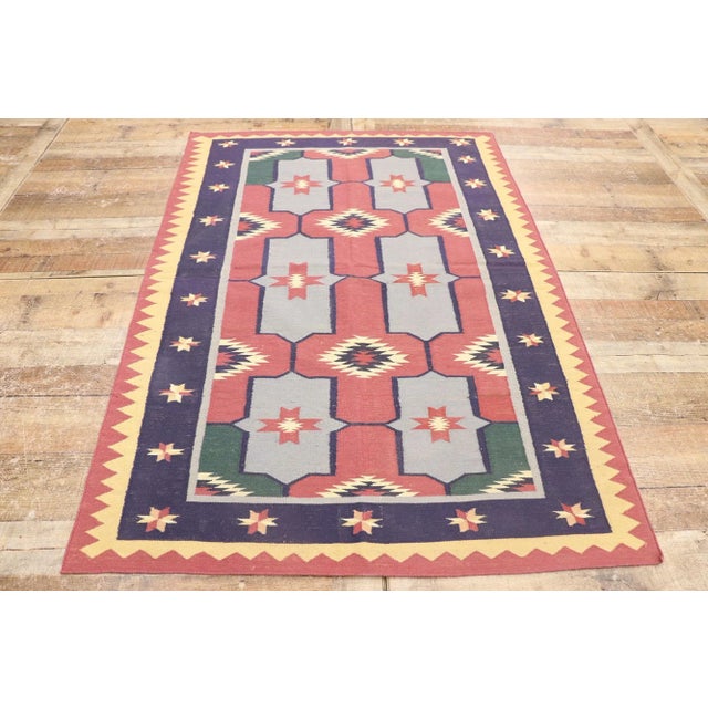 Textile Vintage Romanian Geometric Kilim Rug - 03'11 X 05'11 For Sale - Image 7 of 9