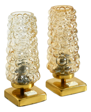 Brass Bedside Lamps with Gold Bubble Glass Shades, 1960s, Set of 2