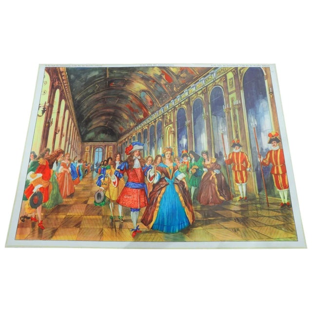 Yellow Vintage Build of Versailles Palace Life of Sun King Double-Sided Wall Chart For Sale - Image 8 of 8
