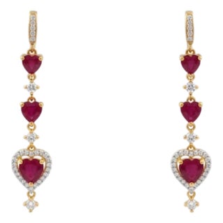 Natural Ruby 2.82cts & Diamond 0.63cts Earring in 18k Yellow Gold For Sale