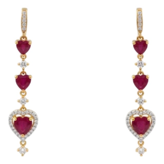 Natural Ruby 2.82cts & Diamond 0.63cts Earring in 18k Yellow Gold For Sale