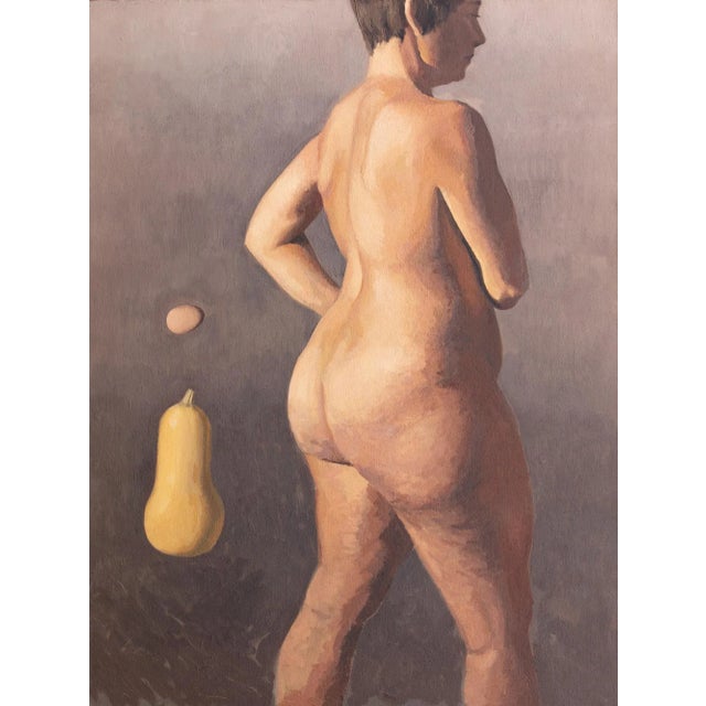 "Woman with Butternut Squash and Egg" Contemporary Original Oil Painting For Sale