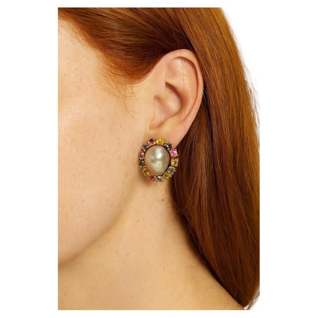 Bochic "Orient" Vintage Pearl & Multi Fancy Sapphire Earrings Set 18K Gold&Silver For Sale - Image 15 of 18