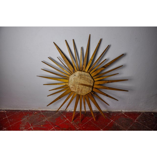 French Wooden Sun Mirror, 1960s For Sale - Image 6 of 7