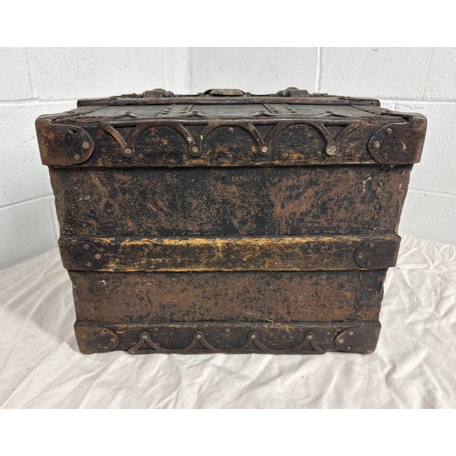 Rare Antique Miniature 19th Century Handmade Wood Iron Taylor Steamer Trunk For Sale - Image 17 of 17