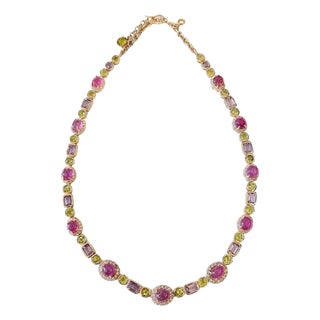 Bochic "Capri" Ruby, Amethyst, & Peridot Necklace Set in 18K Gold & Silver For Sale