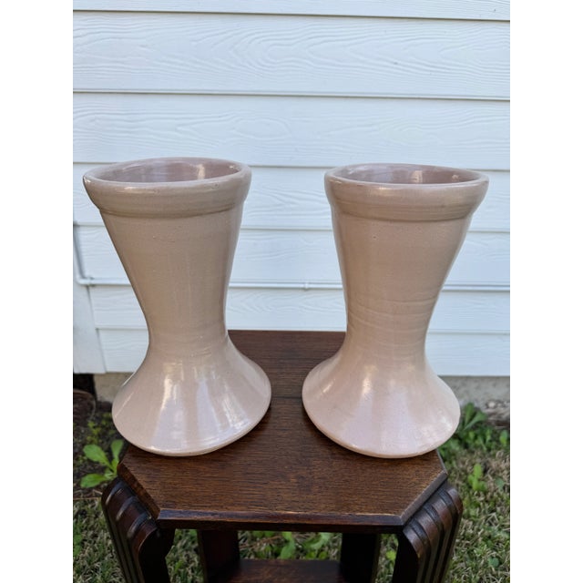 A Pair of Traditional Blush Ceramic Pottery Vases For Sale - Image 4 of 11