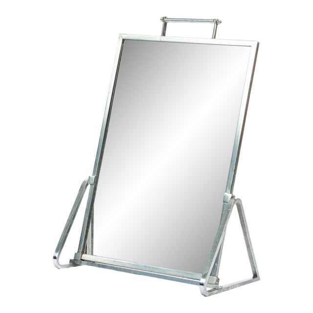 Art Deco Modernist Metal Tabletop Vanity Mirror, 1930s For Sale