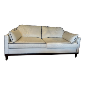 Large Vanguard White Leather & Navy Blue Trimmed Sofa