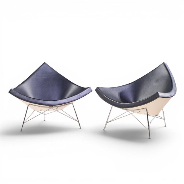Mid-Century Modern George Nelson for Vitra Mid Century Black Leather Coconut Chairs - Pair For Sale - Image 3 of 12