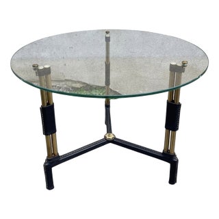 Stitched Leather Side Table from Jacques Adnet, 1950s For Sale