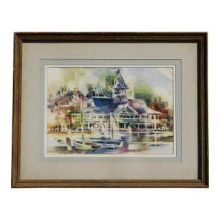 Mid 20th Century Robert Gray Noted Co/Ca Artist Original Watercolor "Balboa Island" For Sale
