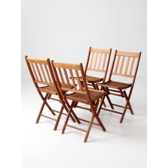 Brown Antique Slat Wood Folding Chairs Set 4 For Sale - Image 8 of 14