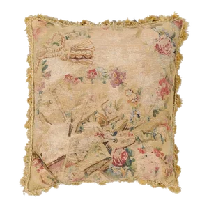 Early 19th Century French Silk & Angora Aubusson Tapestry Pillow with Flowers
