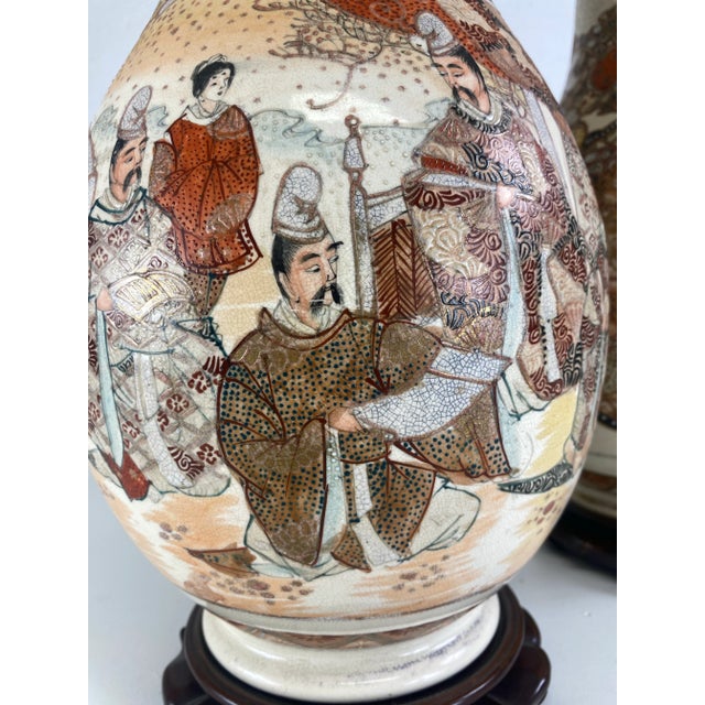 Vintage Hand Painted Large Satsuma Table Lamps. For Sale In Philadelphia - Image 6 of 10