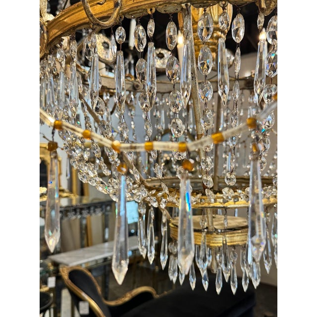 Gold 19th Century Italian Tuscan Giltwood and Crystal Chandelier For Sale - Image 8 of 10