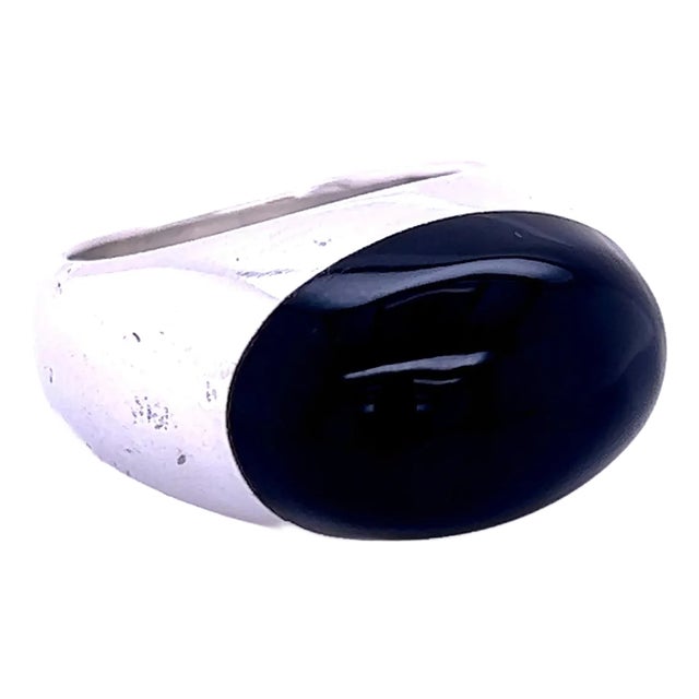 Gucci Estate Black Onyx Ring Size 6.75 Sterling Silver 6 mm, Size 6.75 For Sale