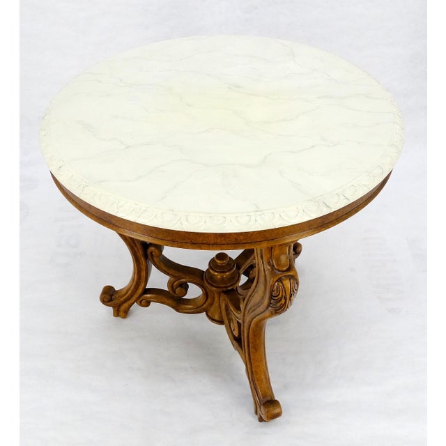 Fine Carved Wood Base Marble Top 31” Diameter Gueridon Center Table Widdicomb