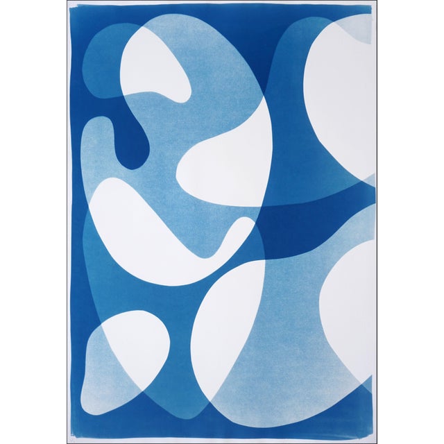 Abstract 2025, Blue Modular Forms, Abstract Modern Diptych in Blue Tones, Handmade Cyanotype on Watercolor Paper by Kind of Cyan For Sale - Image 3 of 10