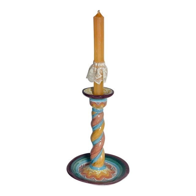 Vintage Handpainted MacKenzie and Childs Candlestick For Sale
