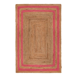9'x12' Pink Border Rectangle Jute Handmade Rug For Sale