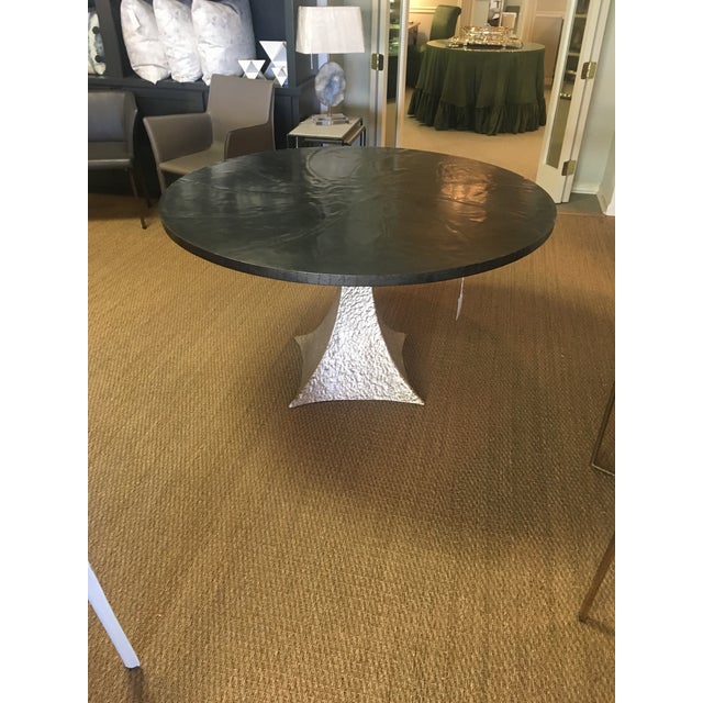Made Goods Noor Dining Table With Silver Bumpy Base Zinc Top