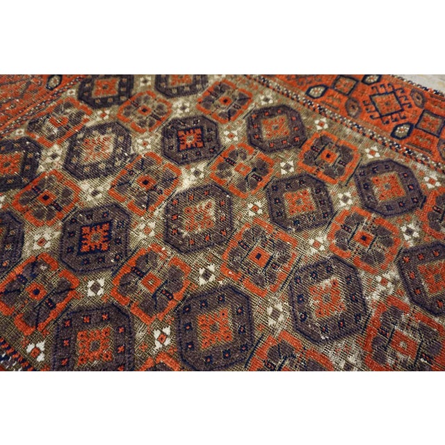 1880s Brown Oxidized Tribal Antique Baluch Turkmen Rug 3'0" X4'10" Handknotted Wool Carpet For Sale - Image 11 of 12