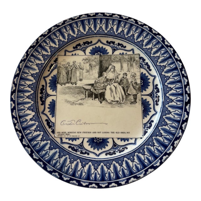 Early 1900s Royal Doulton Gibson Girls Dinner Plate "And Here Winning New Friends and Not Losing the Old Ones, We Leave Her". For Sale
