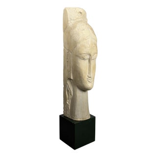 Large Vintage Lithoceramic Louvre Reproduction Head Sculpture after Modigliani, 20th Century For Sale