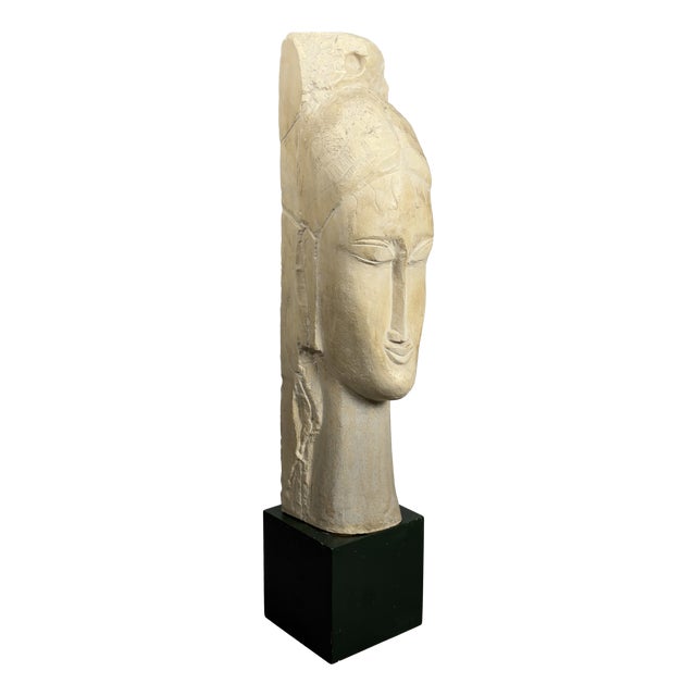 Large Vintage Lithoceramic Louvre Reproduction Head Sculpture after Modigliani, 20th Century For Sale