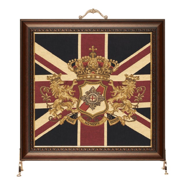 Union Jack Crest Tapestry Firescreen For Sale