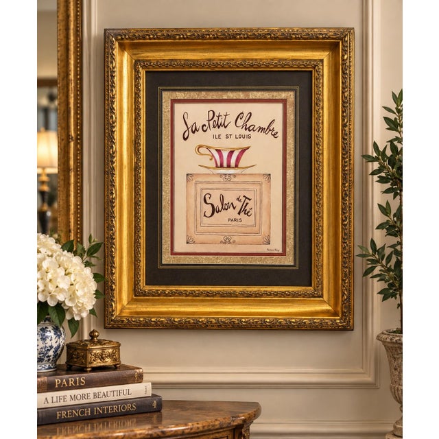 Barbara Barry Late 20th Century Barbara Barry Salon De Thé Paris Print in Ornate Gold Frame For Sale - Image 4 of 4