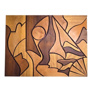 1960s Modernist Abstract Carved Wood Wall Art Sculpture For Sale