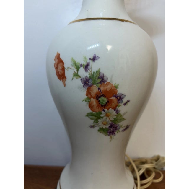 Vintage Mid Century Floral Porcelain Table Lamp Brass Base 1950s 1960s MCM For Sale - Image 10 of 18