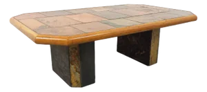 Vintage Brutalist Coffee Table in Stone and Oak, 1970s