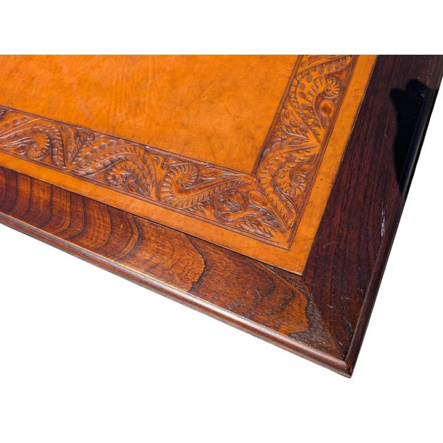 Vintage Paraguayan Hand-Tooled Leather Top Writing Desk For Sale - Image 4 of 7