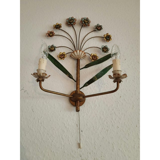 Hand-Forged and Hand-Painted Florentine Wall Light, 1950s For Sale - Image 4 of 18