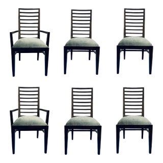 Drexel Heritage Modern Dark Walnut Slat Back Essence Dining Chairs Set of 6 For Sale